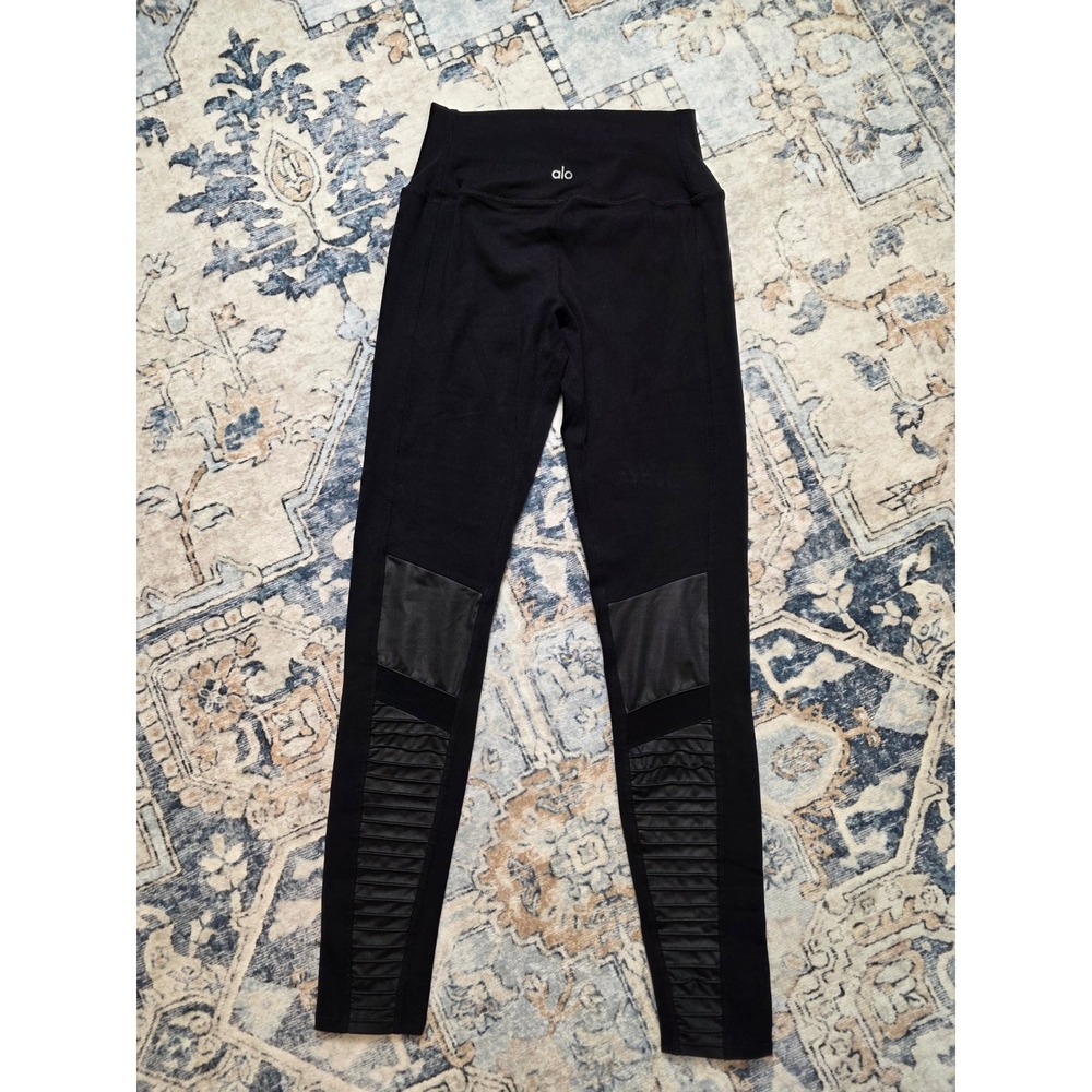 ALO Women's Medium Black Matte Shine Moto Moisture Wicking Stretch Leggings
